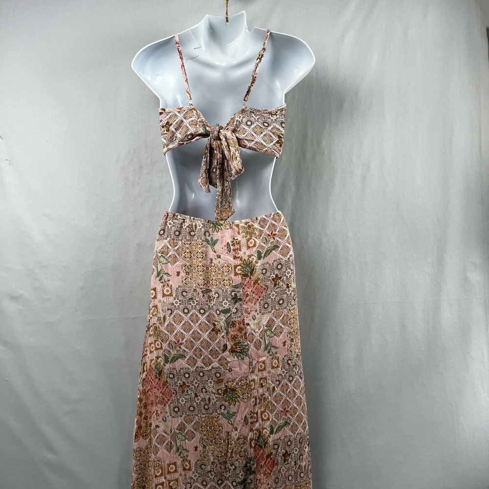 Promesa Maxi Dress Womens Medium Sleeveless Floral Cutout Sides Gauze Pink - Picture 3 of 10